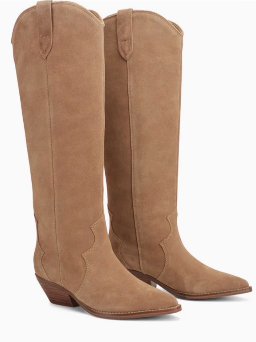Marc Fisher Ander Leather Western Boot Beige Suede Block Heel Cowgirl Boots